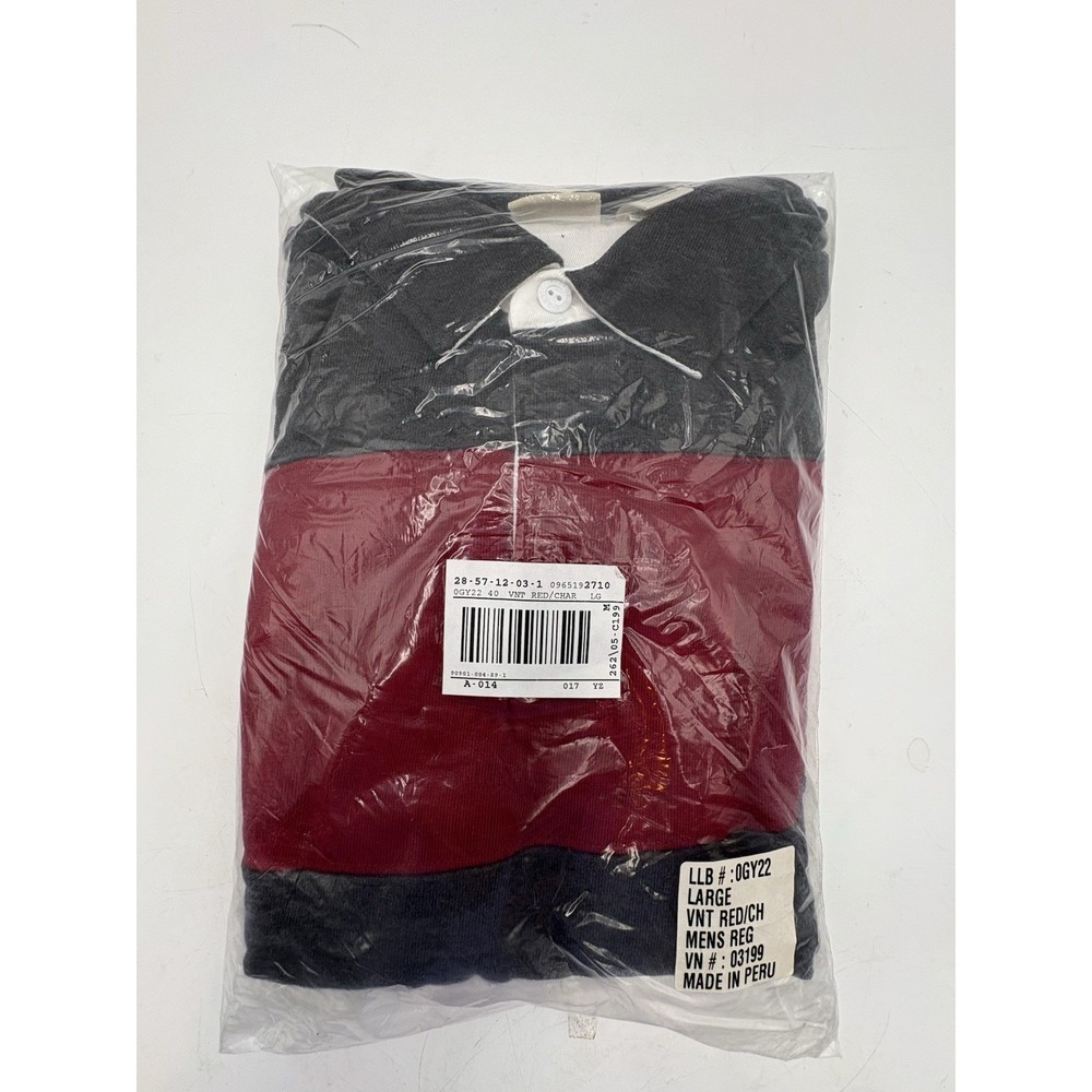 LL Bean Heavy Deadstock VTG 90s Rugby Shirt Sz L Red Charcoal‎ Cotton Peru